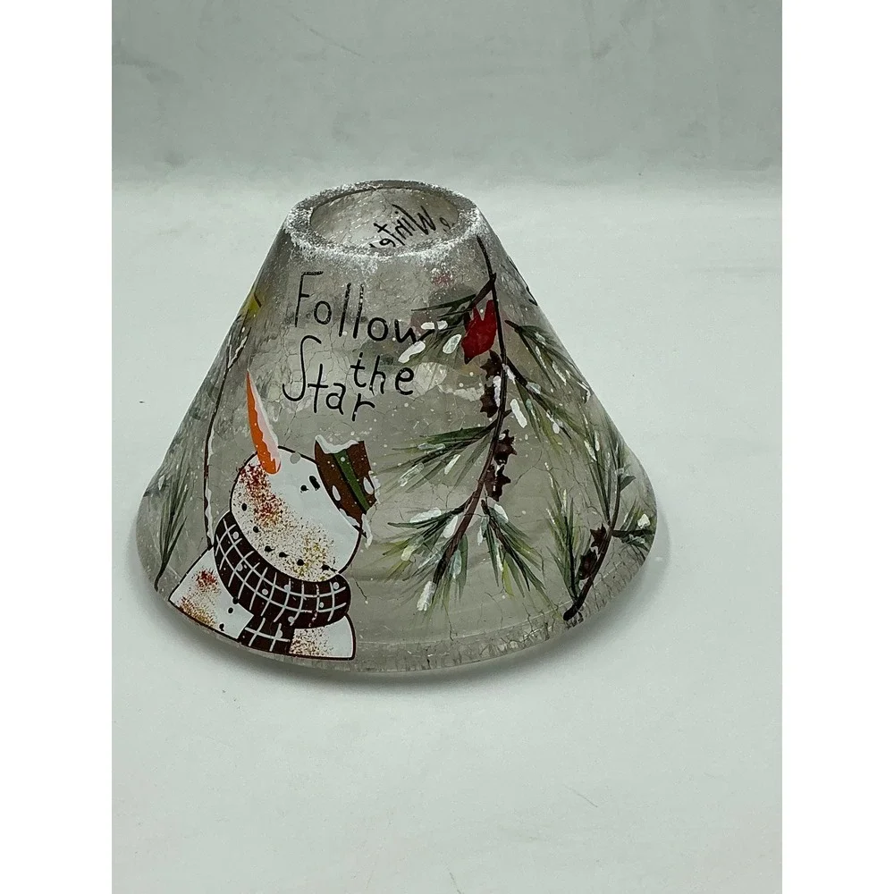 Yankee Candle Jar Shade 2012 Clear Snowman Follow the Star‎ Crackle Glass Large